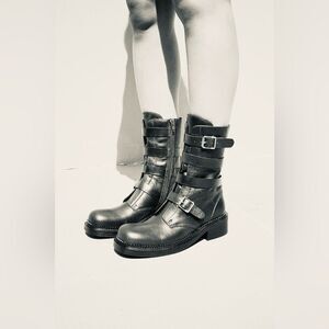 NEW Jeffrey Campbell Shoreditch Moto Buckle Boots BLACK